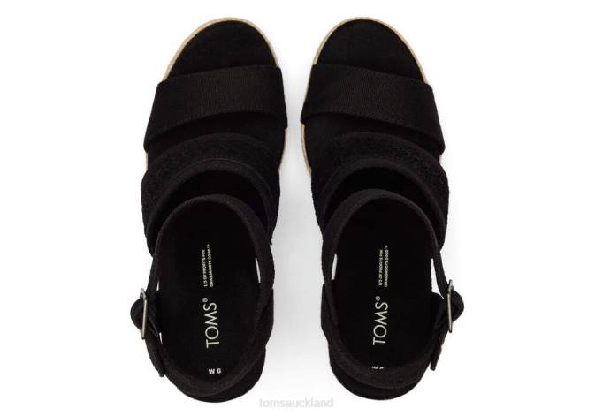 Women Black Canvas Toms Madelyn Wedge Sandal Shoes R26T221
