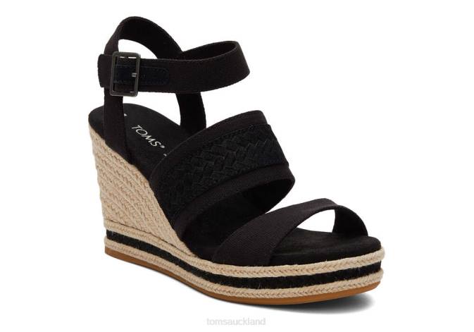 Women Black Canvas Toms Madelyn Wedge Sandal Shoes R26T221