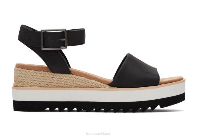 Women Black Leather Toms Diana Leather Wedge Sandal Shoes R26T202