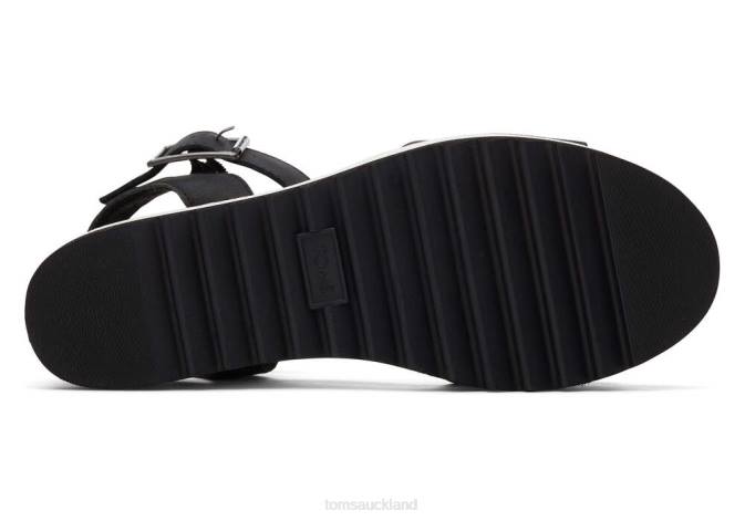 Women Black Leather Toms Diana Leather Wedge Sandal Shoes R26T202