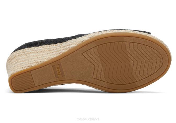 Women Black Metallic Linen Toms Michelle Wedge Heel Shoes R26T219