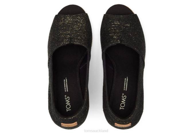 Women Black Metallic Linen Toms Michelle Wedge Heel Shoes R26T219