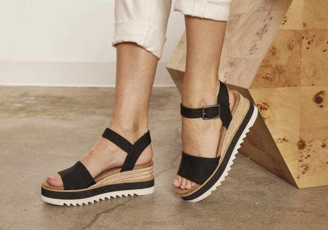 Women Black Toms Diana Wedge Sandal Shoes R26T201