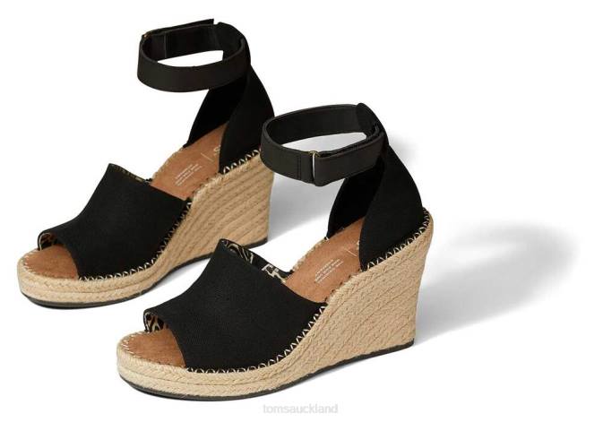 Women Black Toms Marisol Wedge Heel Shoes R26T197