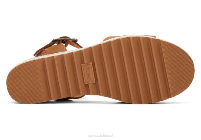 Women Tan Leather Toms Diana Leather Wedge Sandal Shoes R26T200