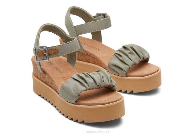 Women Vetiver Grey Ruched Woven Toms Diana Ruched Woven Wedge Sandal Shoes R26T198