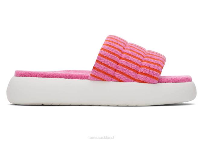 Women Pink Striped Terry Toms Mallow Slide Terry Shoes R26T243