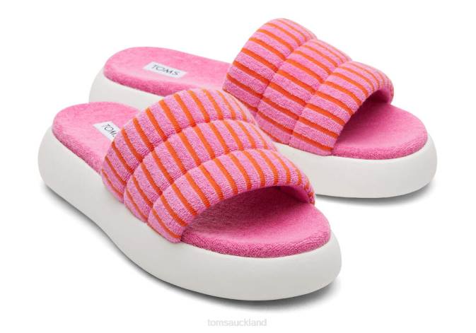 Women Pink Striped Terry Toms Mallow Slide Terry Shoes R26T243