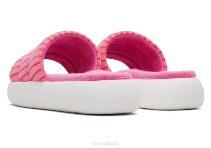 Women Pink Striped Terry Toms Mallow Slide Terry Shoes R26T243
