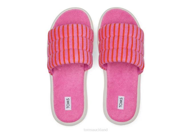 Women Pink Striped Terry Toms Mallow Slide Terry Shoes R26T243