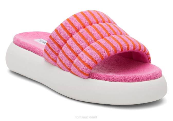 Women Pink Striped Terry Toms Mallow Slide Terry Shoes R26T243