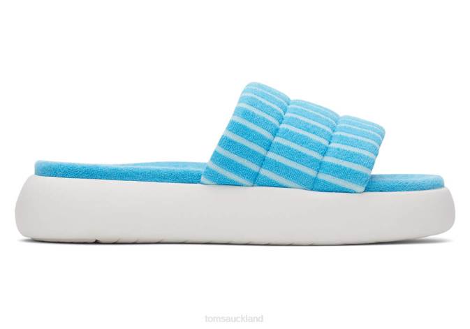 Women Aquamarine Striped Terry Toms Mallow Slide Terry Shoes R26T254