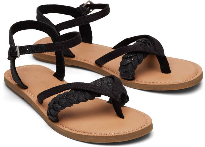 Women Black Linen Toms Lexie Sandal Shoes R26T266