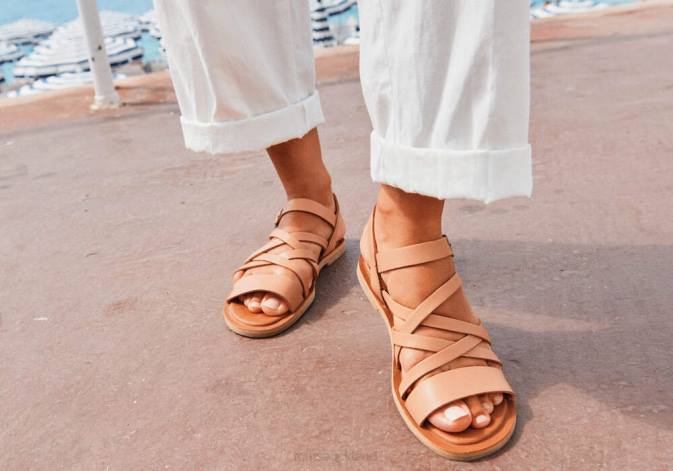 Women Sandy Beige Leather Toms Sephina Sandal Shoes R26T250