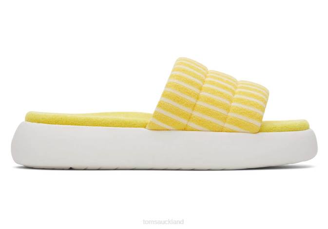 Women Sunny Yellow Striped Terry Toms Mallow Slide Terry Shoes R26T255