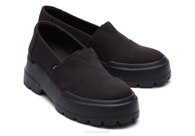Women Black Canvas Toms Combat Low Shoes R26T278