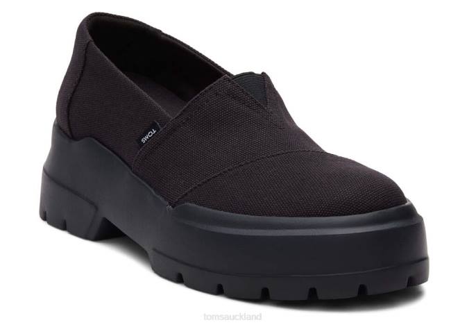 Women Black Canvas Toms Combat Low Shoes R26T278