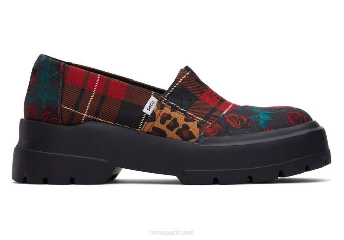 Women Tartan Patchwork Toms Combat Low Shoes R26T279