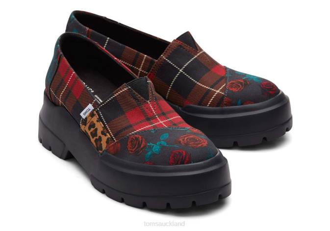 Women Tartan Patchwork Toms Combat Low Shoes R26T279