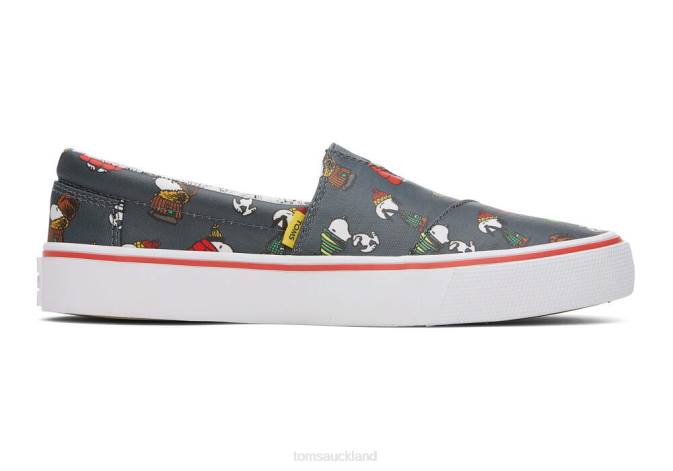 Women Print Matte Black Toms Fenix Slip On Snoopy Shoes R26T309