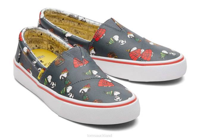 Women Print Matte Black Toms Fenix Slip On Snoopy Shoes R26T309