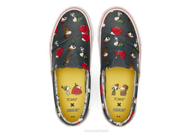Women Print Matte Black Toms Fenix Slip On Snoopy Shoes R26T309